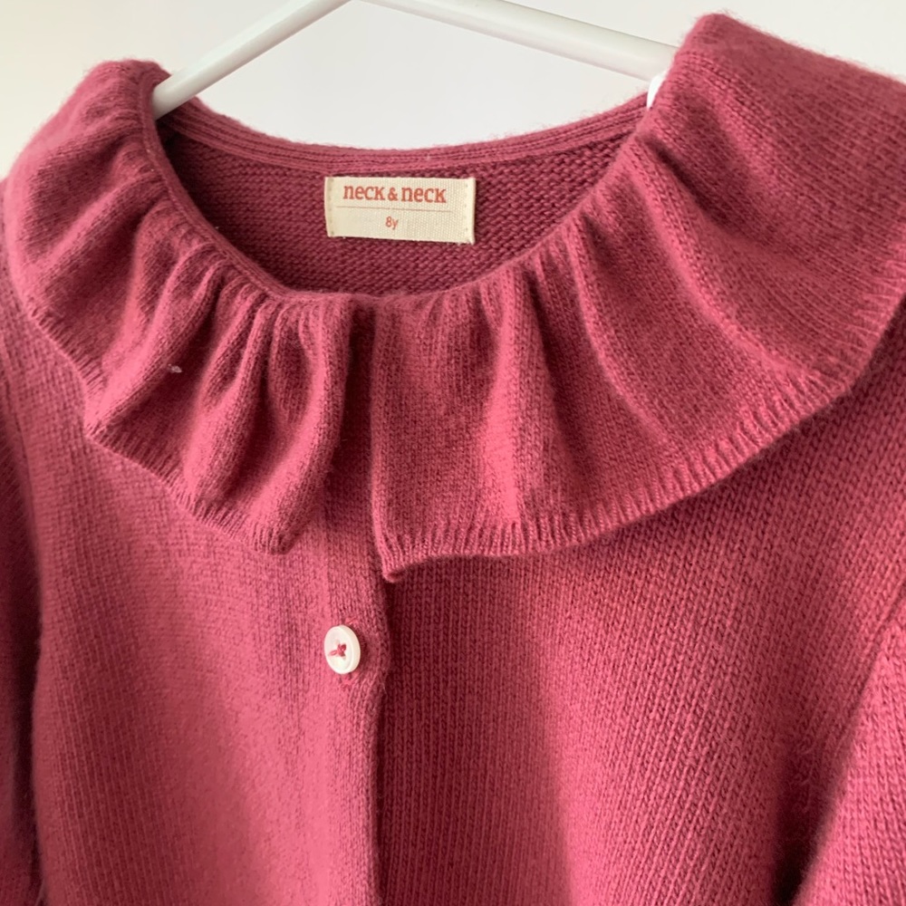 Girls' Ruffle Collar Button-Front Sweater - Dusty Rose - Picture 3 of 9